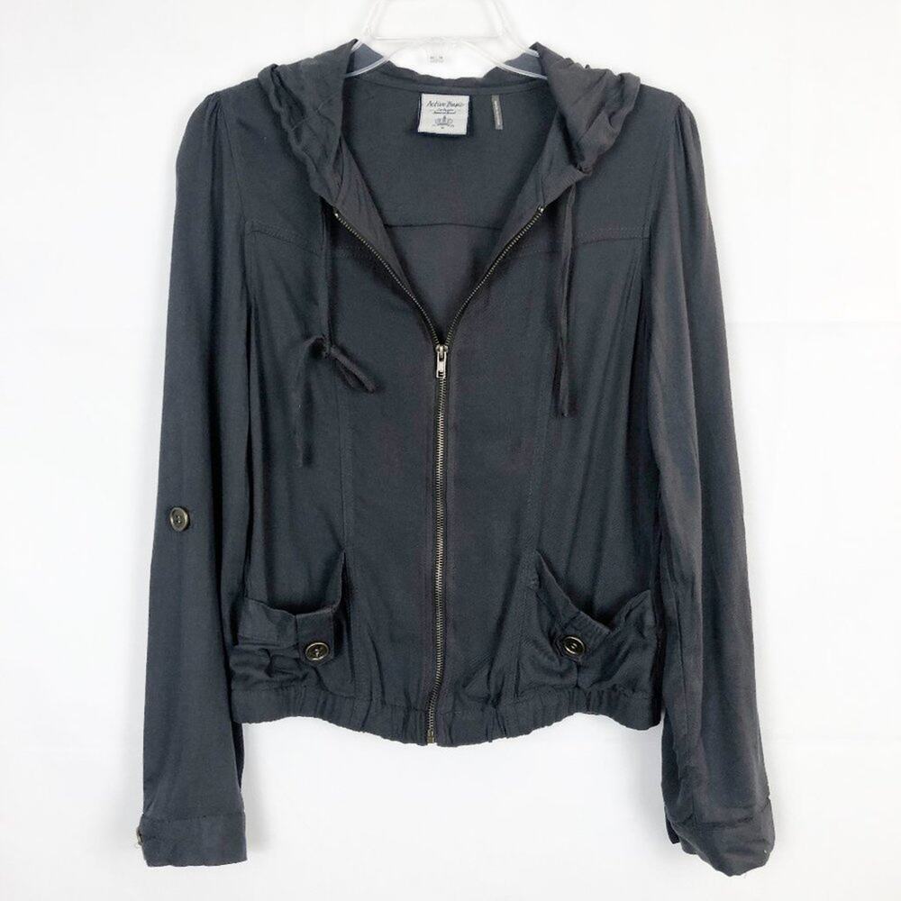 Active Basic Long Sleeve Hooded Full Zip Jacket Size M